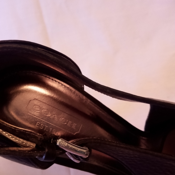 Coach spike heels open toe sz 9.5 Black leather - Picture 8 of 8